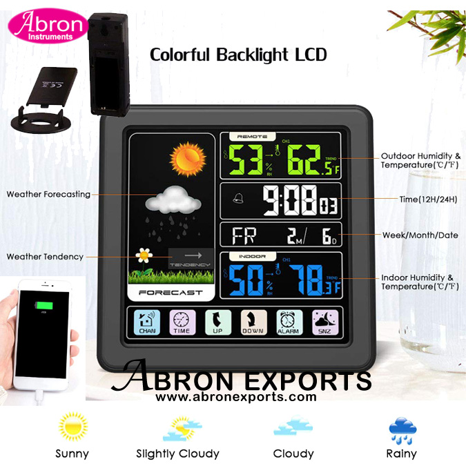 Weather Station wireless Colour Touch Screen Rain forecast Weather Station Alarm Clock Indoor & Outdoor Thermometer Hygrometer with USB Port Snooze Function Humidity AM-130G AM-118FW